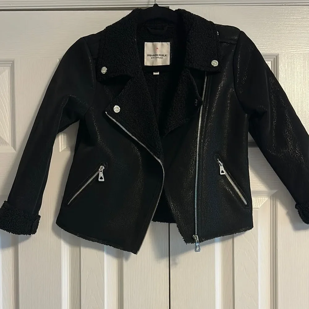 Urban Republic Girls Black Faux Leather Moto Zipper Jacket - Size M
